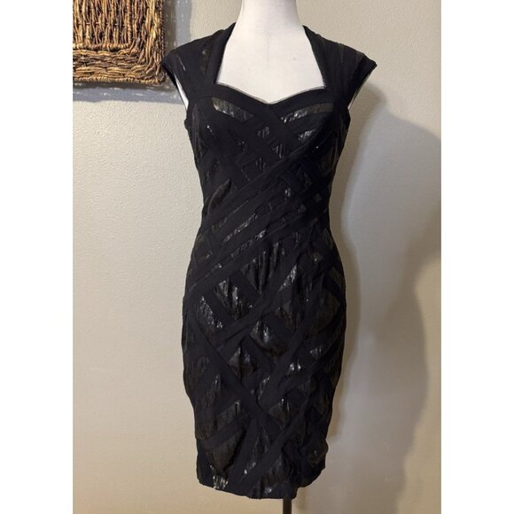 Tadashi Dress 6 Black Metallic Sequin Stretch Sheath Wedding Party Cruise Event - Picture 4 of 13